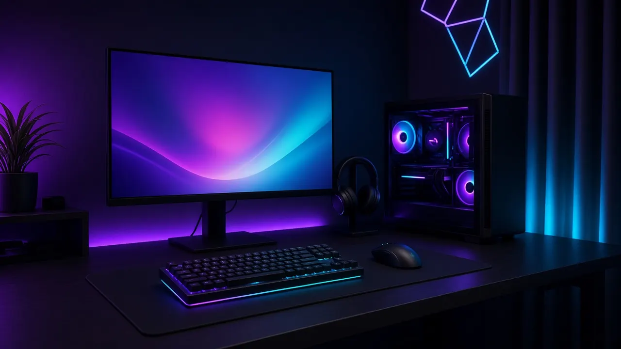 Ігровий ПК з монітором і RGB-підсвіткою на темному столі